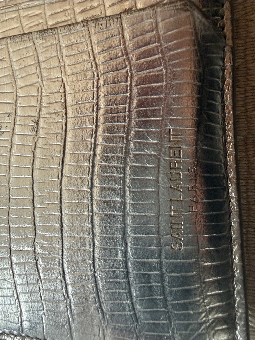 Yves Saint Laurent Metallic Silver Croc-Embossed Card Holder - Picture 3 of 4